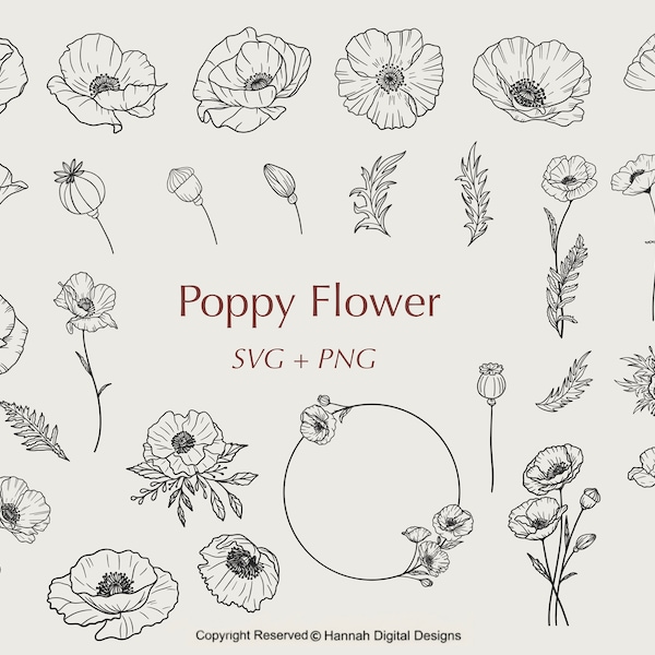 Poppy svg bundle | Flower svg | floral svg | botanical svg | flower clipart | bouquet svg | wildflower svg | commercial use svg | svg files