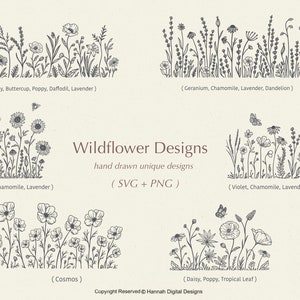 Flores silvestres svg | flor svg | florais svg | SVG botânico | jardim svg | primavera svg | pacote SVG | girassol svg | papoula svg | margarida svg| SVG
