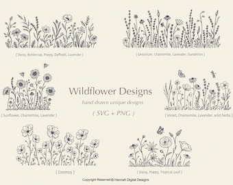 SVG de flores silvestres | SVG de flores | SVG floral | SVG botânico | SVG de jardim | SVG de primavera | pacote SVG | SVG de girassol | SVG de papoula | SVG de margarida | SVG