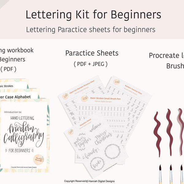 Apprenez le lettrage au pinceau moderne Guide du débutant | Feuilles de | Calligraphie moderne | | de téléchargement numérique Pratique du lettrage iPad