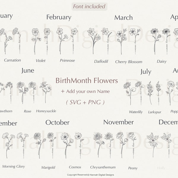 Ensemble SVG Naissance | Svg fleur | Svg fleur de naissance | Svg floral | Svg botanique | Rose Svg | Marguerite | Svg coquelicot | Anniversaire Svg | Fichier vectoriel