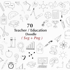 70 Teacher Education SVG Bundle: Science, School (SVG & PNG)
