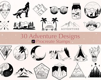 Procreate Adventure Stamps: Mountain Brushset (30 Designs)