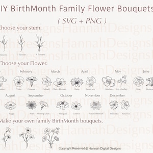 Flor del mes de nacimiento SVG / Flor Svg / Flores de nacimiento Svg / Paquete de Svg florales / Rosa Svg / Amapola Svg / Caléndula Svg / Loto Svg / Margarita Svg