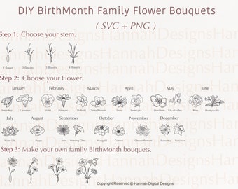 Birth Month Flower SVG Bundle: Floral Bouquet Designs (SVG & PNG)