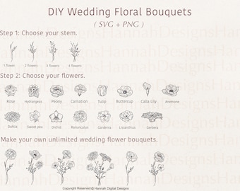Pacote de flores de casamento SVG: designs de buquês florais (SVG e PNG)