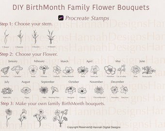 Birth Month Flower Stamps: Procreate Brush Set (Commercial Use)