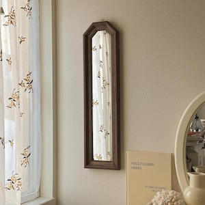 Wooden Slim Mirror, Boho Vintage Style mirror 1970s Cloudsalmon - 18.5 x 72 cm
