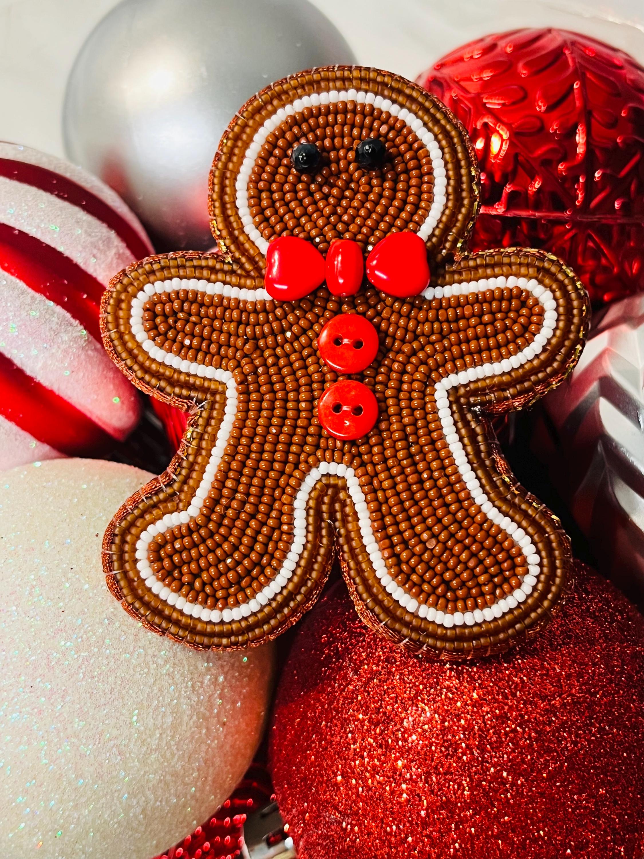 Gingerbead Person Cookie Beaded Brooch