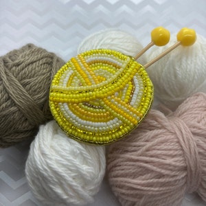 Yellow Ball of Yarn Beaded Brooch