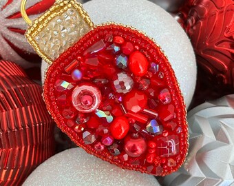 Red Bulb Beaded Brooch