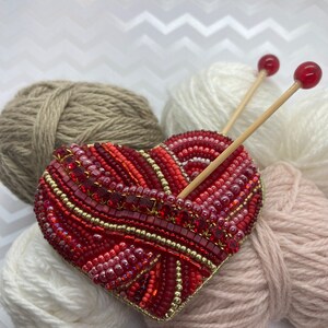 Ball of Yarn Beaded Brooch - Red Heart