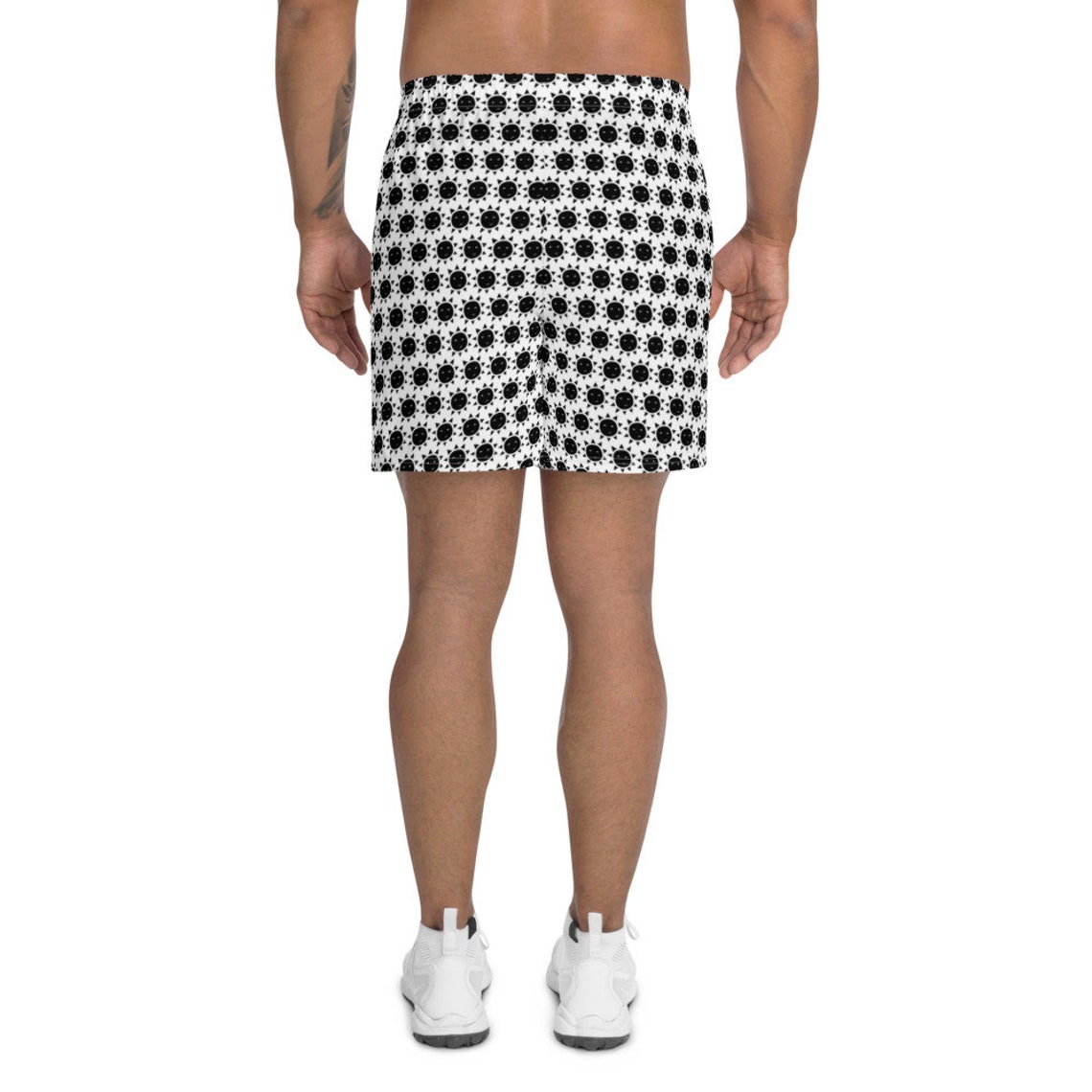 Men's Athletic Long Shorts White Black pattern premium Etsy