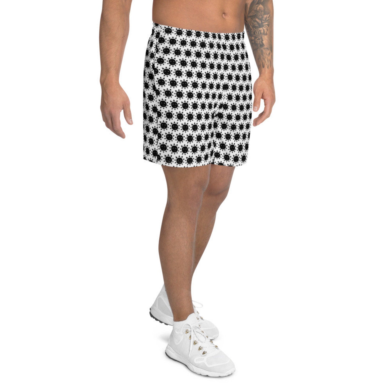 Men's Athletic Long Shorts White Black pattern premium Etsy