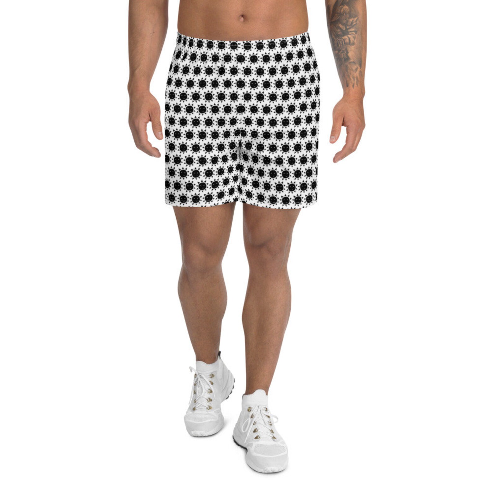 Men's Athletic Long Shorts White Black pattern premium Etsy