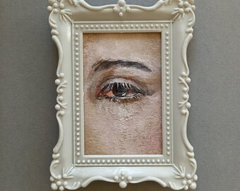 Gerahmte ACEO Original Kunst Auge Acrylgemälde menschliche Porträt Details Träne Tropfen Miniatur