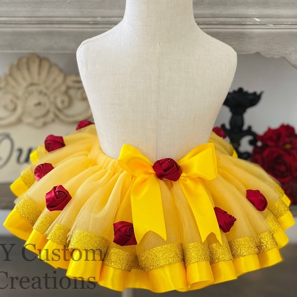 Princess Belle Inspired Tutu, First Birthday Tutu, Toddler Tutu, Ribbon Trim Tutu, Birthday Tutu, Yellow Tutu, Yellow Ribbon Tutu, Gold Tutu