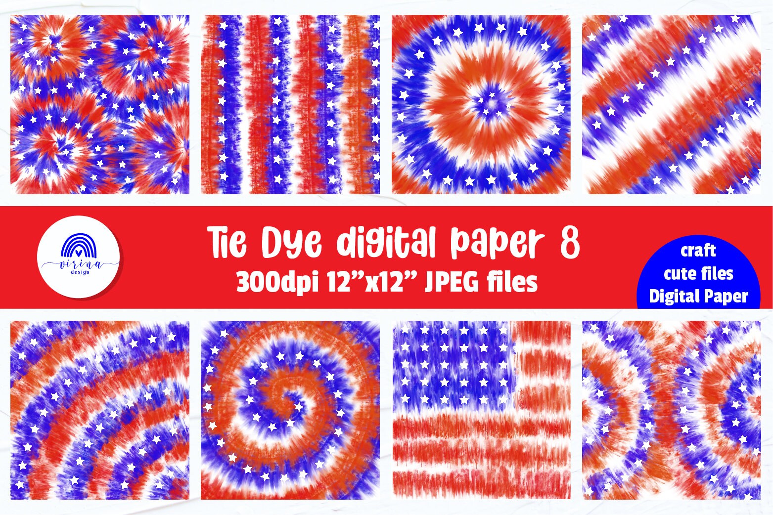 Tie Dye Digital Papers American patriotic Tie Dye Etsy
