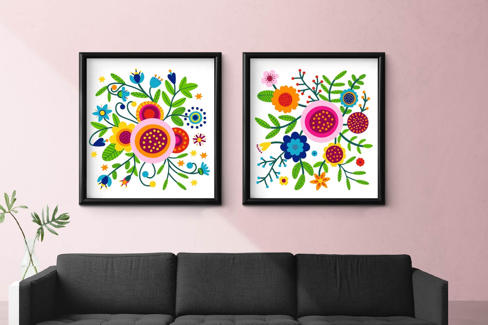 Folk Art Printable. Folk Art Flower Print. Floral Digital Etsy