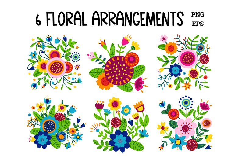 Folk Art Printable. Folk Art Flower Print. Floral Digital Etsy