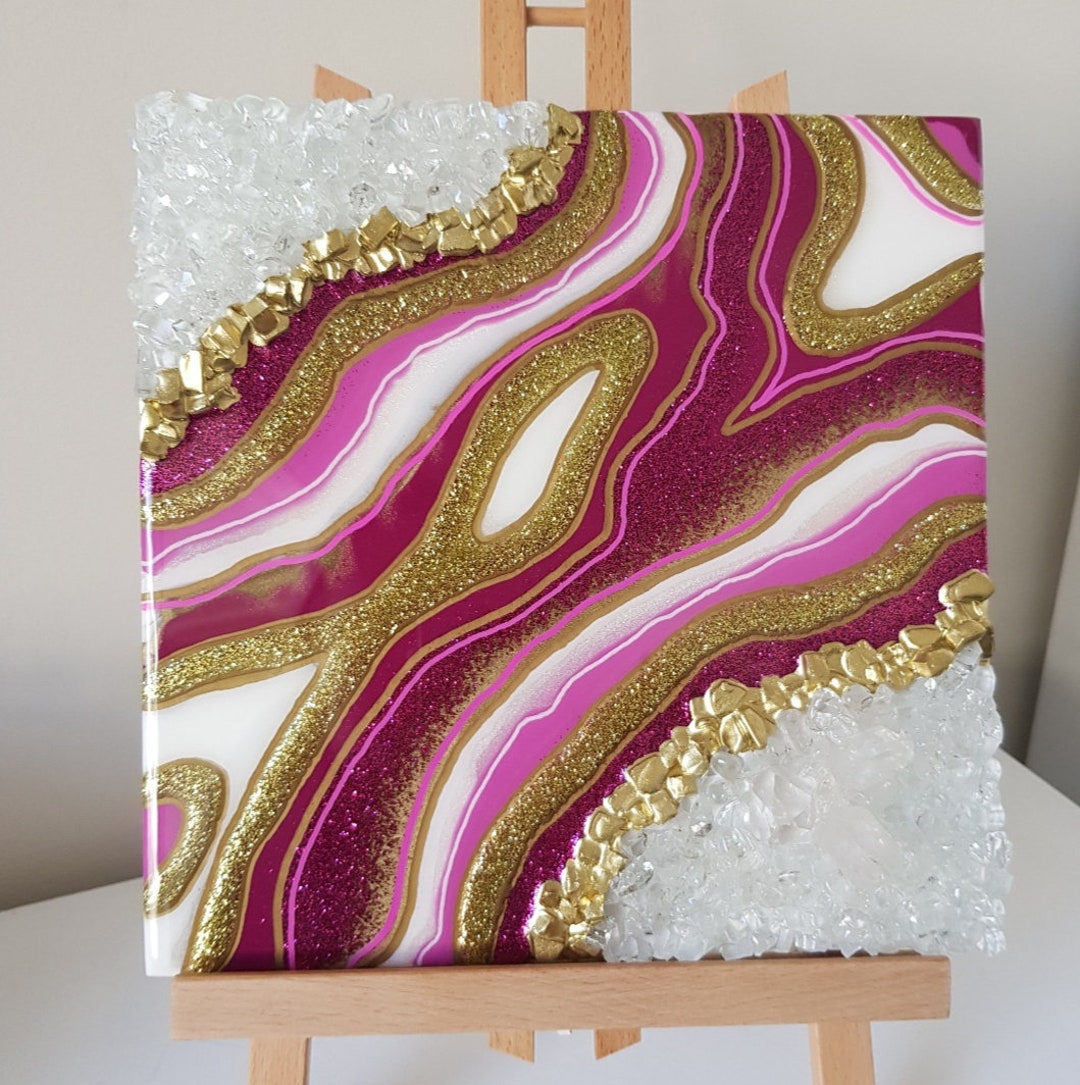 Pink and Gold Geode Art, Modern Resin Art, 3D Wall Painting, Home Decor