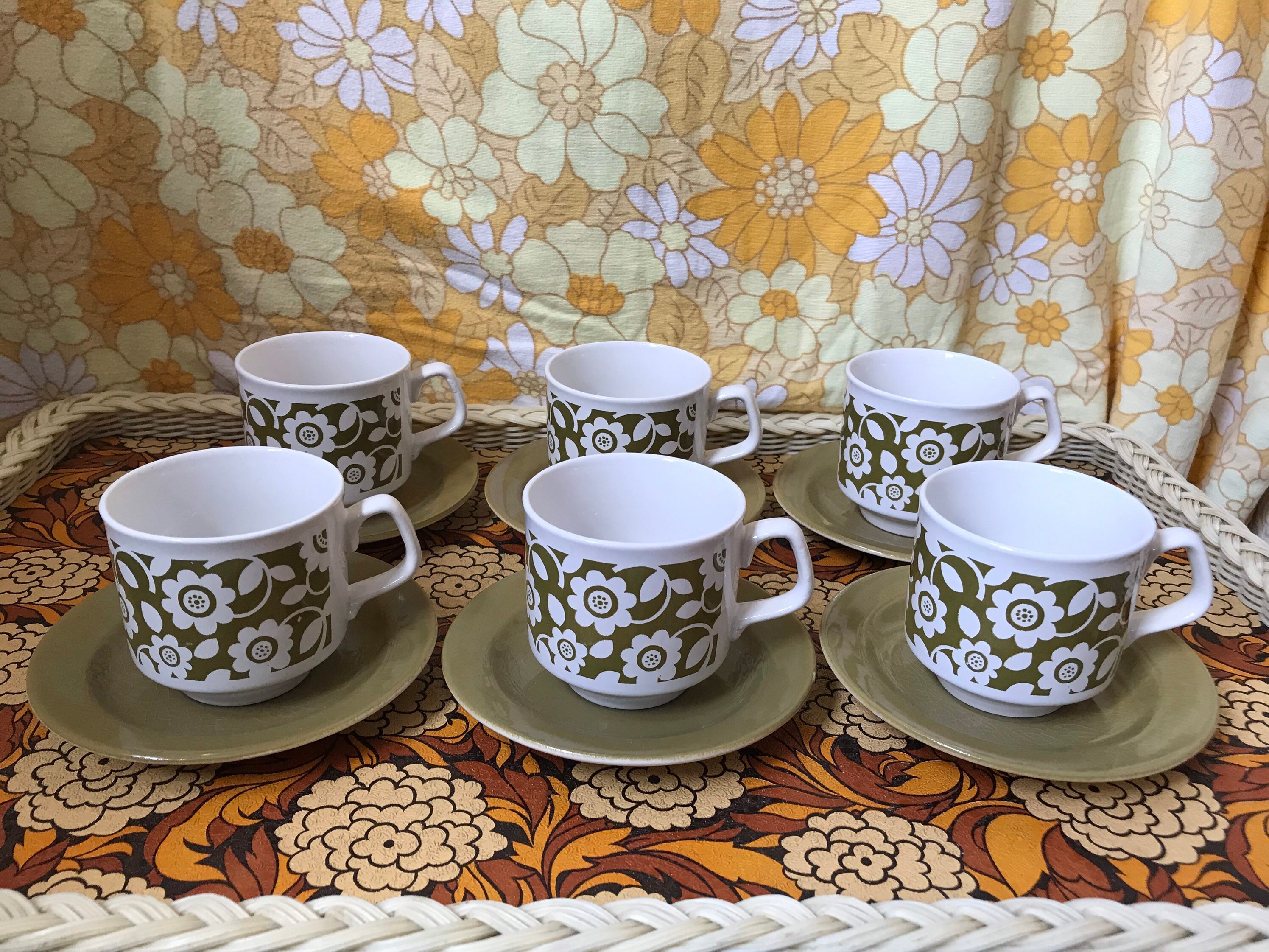 Vintage tea cups and saucers Tams 1970s vintage kitchen Etsy