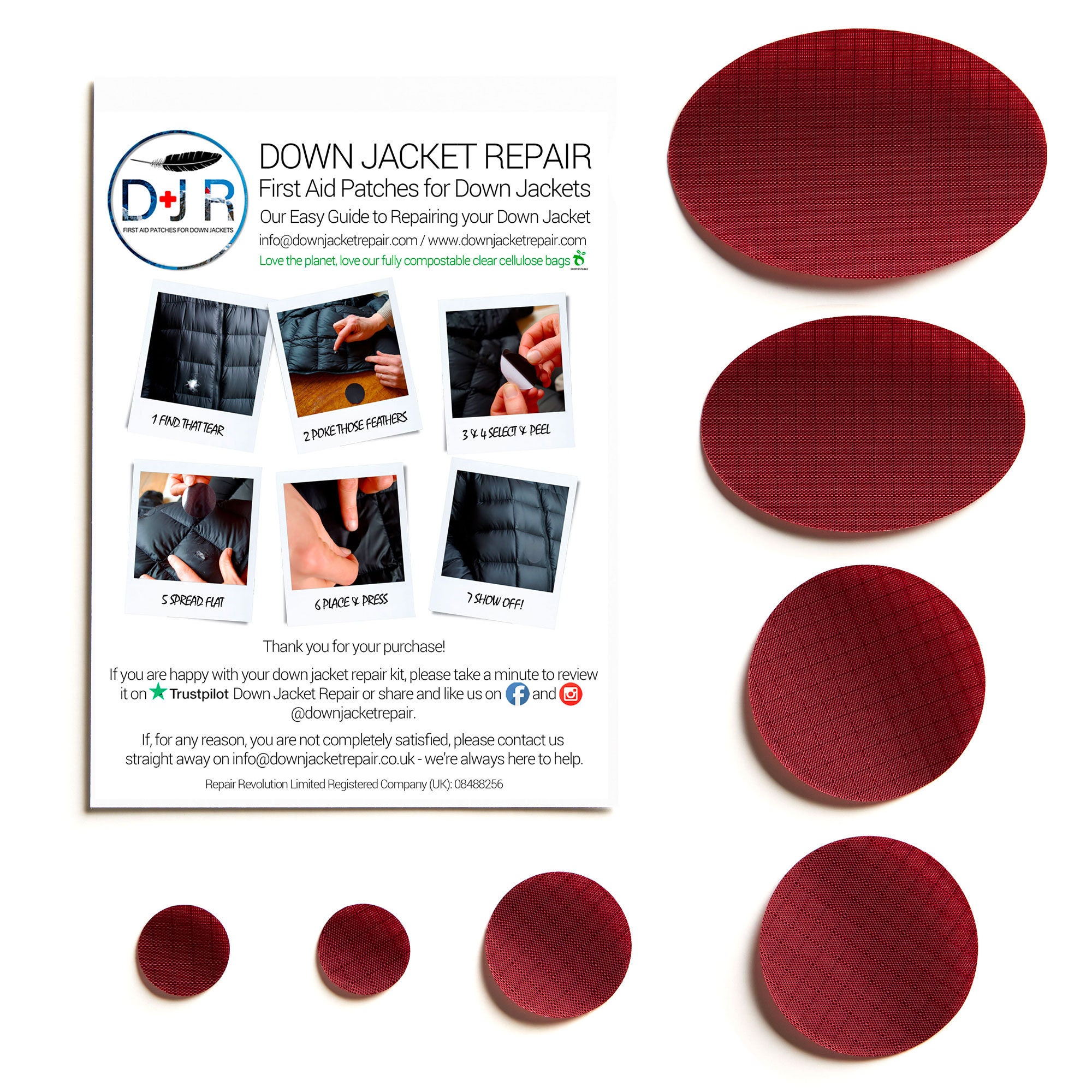 Pro-Fix Self-Adhesive Down Jacket Repair Patches - Burgundy 