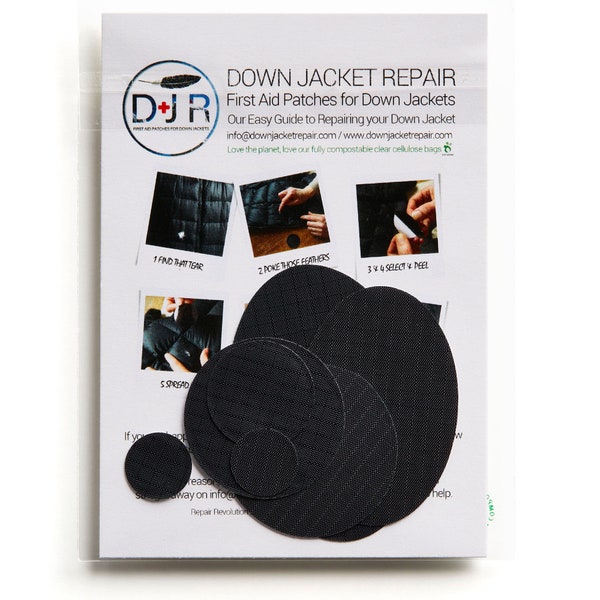 Self-Adhesive Down Jacket Repair Patches - Black - for Down Jackets or Sleeping Bags - First Aid for Down Jackets