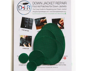 Self-Adhesive Down Jacket Repair Patches - Bottle Green - for Down Jackets or Sleeping Bags - First Aid for Down Jackets