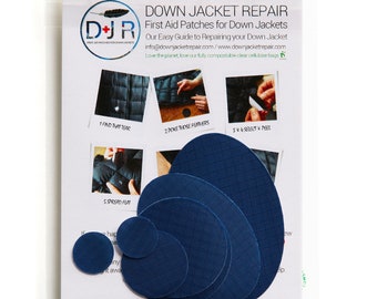 Patchs de réparation autocollants pour doudounes - Bleu foncé - pour doudounes ou sacs de couchage - Premiers secours pour doudounes
