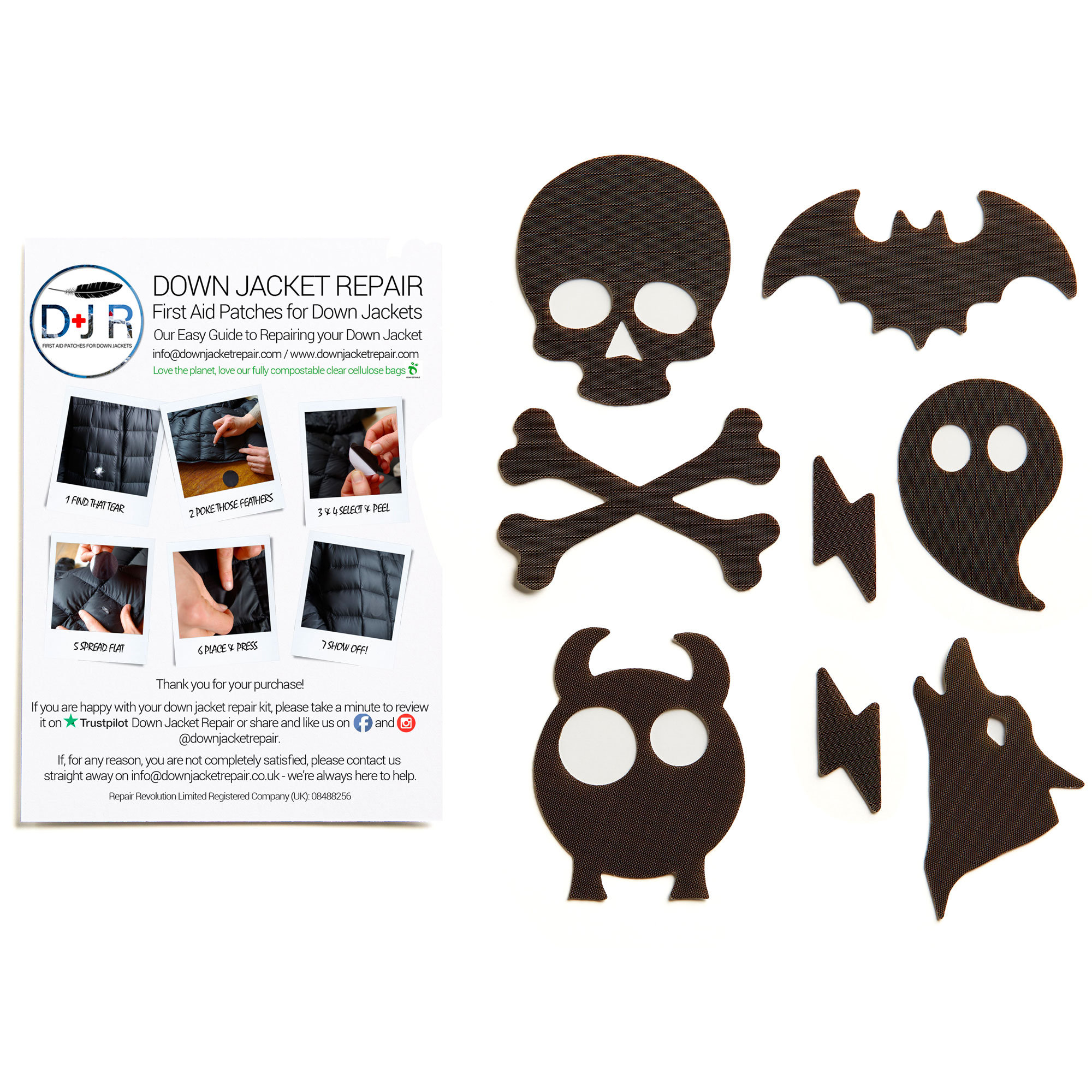 Spooky Patches Dark Brown Self-adhesive Repair Patches for Down Jackets 