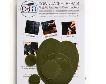 Patchs de réparation autocollants pour doudounes - Vert olive - pour doudounes ou sacs de couchage - Premiers secours pour doudounes