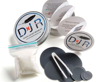 Selbstklebende Daunenjacke Reparatur Flicken für Daunenjacken oder Schlafsäcke - Kombinierter Versand Kit-in-a-Tin dunkelgrau