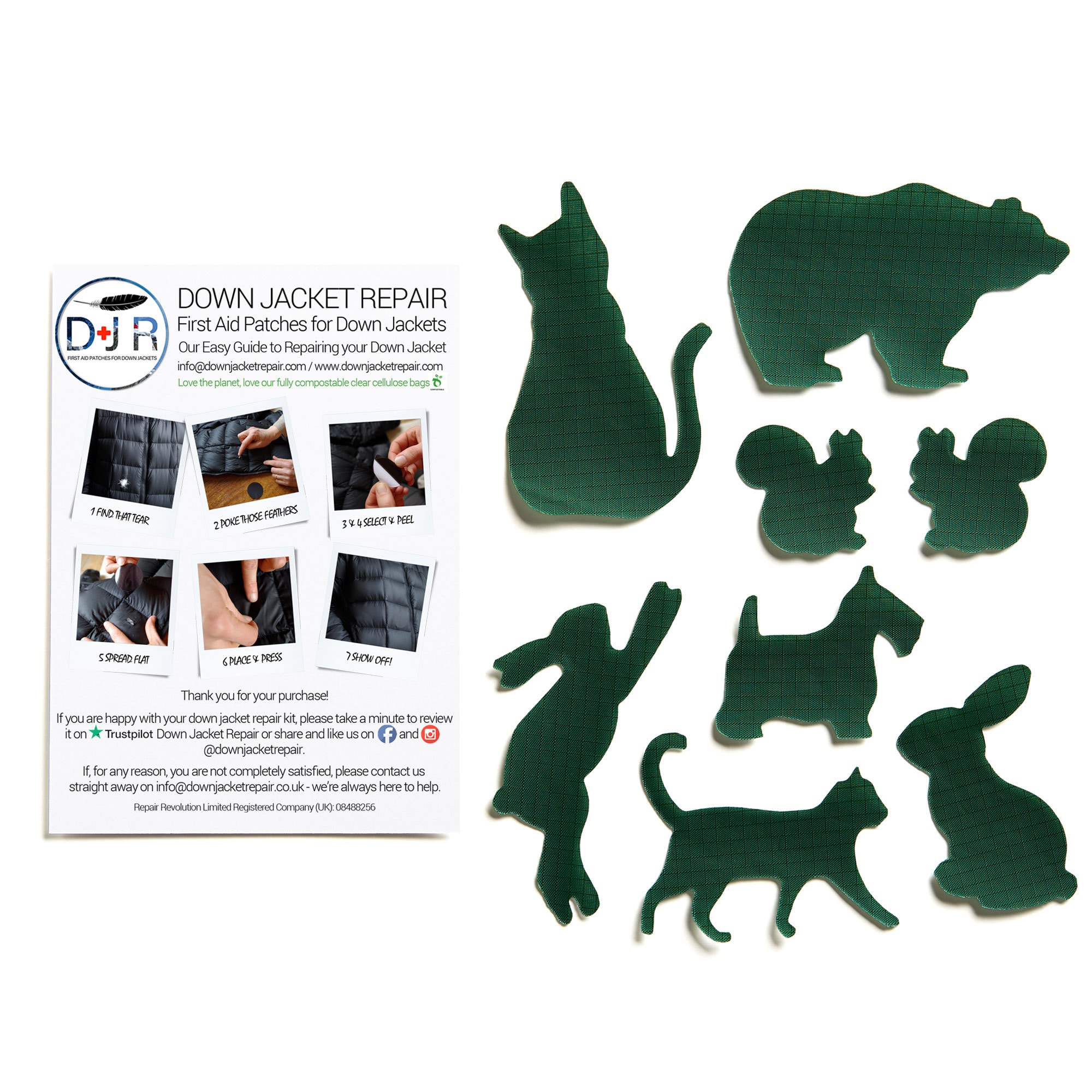 Animal Patches Bottle Green Self-adhesive Repair Patches for Down Jackets 
