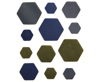 HEX Triple - Elija color - Kits de tres colores - Parches de reparación autoadhesivos para chaqueta de plumón hexagonal