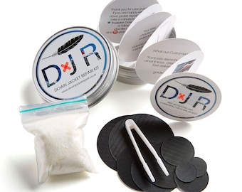 Self-Adhesive Down Jacket Repair Patches for Down Jackets or Sleeping Bags - Combined Expedition Kit-in-a-Tin Black