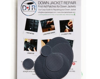 Patchs de réparation autocollants pour doudounes - Gris foncé - pour doudounes ou sacs de couchage - Premiers secours pour doudounes