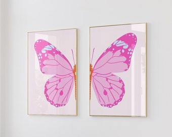 Pink preppy butterfly print (digital),Y2K Aesthetic Preppy Split Butterfly,Trendy Blue Preppy,VSCO Girl,Aesthetic Wall Art,Preppy decor