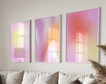 Protect your enegry set of 3 (digital download), Gradient aura abstract print, Retro gradient poster, Ethereal art, Spiritual art print