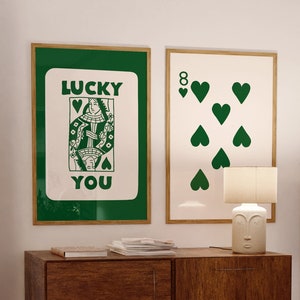 Affiche Lucky You, Retro Wall Art Set Of 2, Retro Trendy 2YK Aesthetic Print, Green Card Poster, Trendy Wall Art, Queen Funky Art Print