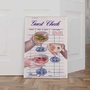 Cheers Print, Guest Check Print, Bar Cart Decor, College Dorm Poster, Drink Bar Print, Arte de pared de moda, Decoración de pared de apartamento moderno