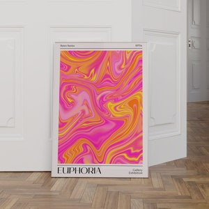 Euphoria wall art, Retro abstrac gradient poster, Aesthetic print, Vintage euphoria print, Trendy holographic Pink and orange Print