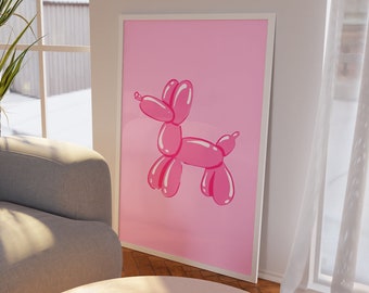 Pink balloon dog art (digital download), Dog Print, Dog Poster, Funny Dog Gift, Funky print, Eclectic wall art, Pink preppy wall art