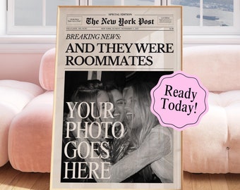 Impresión de periódico personalizada, póster "Y eran compañeros de cuarto", arte de pared personalizado para dormitorio universitario, papel de periódico para compañeros de cuarto, regalo para compañero de cuarto