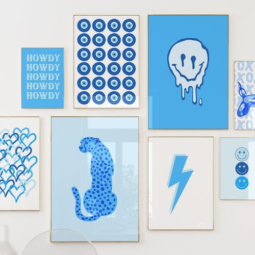 Blue Preppy Wall Art Pack of 6 digital Download Digital Etsy