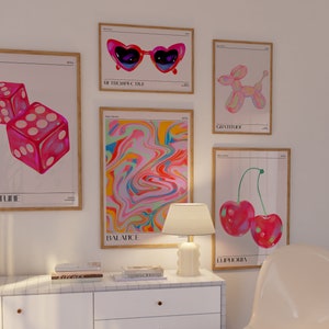 Retro wall art set of 5 prints, Trendy holographic set, Retro abstract colorful gradient poster, Dopamine Decor, Vintage euphoria print