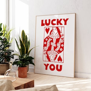 Plakat Lucky You, sztuka ścienna retro, modny wydruk estetyczny retro 2YK, plakat Red Card, modna sztuka ścienna, wydruk artystyczny Queen Funky