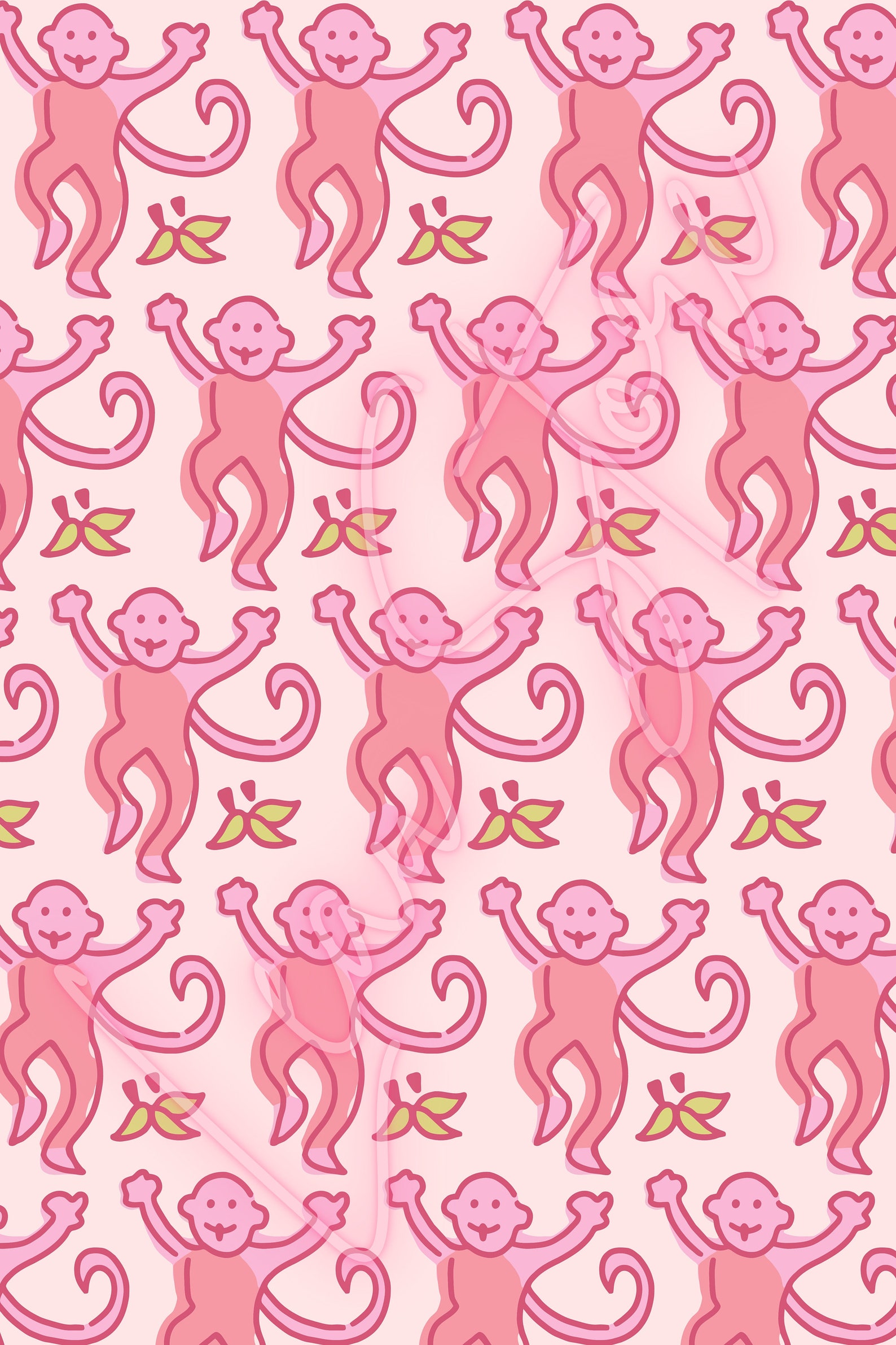 Preppy pink monkey art descarga digital Impresión digital Etsy