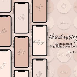 30 Hairdressing Social Media Icons, Hairdresser Instagram highlight cover icons, Styling, Hair, Colour highlight template Ukrainian seller