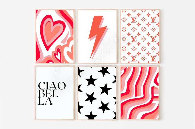 Preppy wall art pack of 6 digital download Digital print Etsy